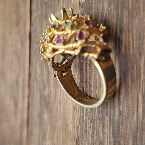 Size 7 R544 1970s gem cluster Victorian styled ring 18k hge missing‎ some stones - Picture 3 of 5